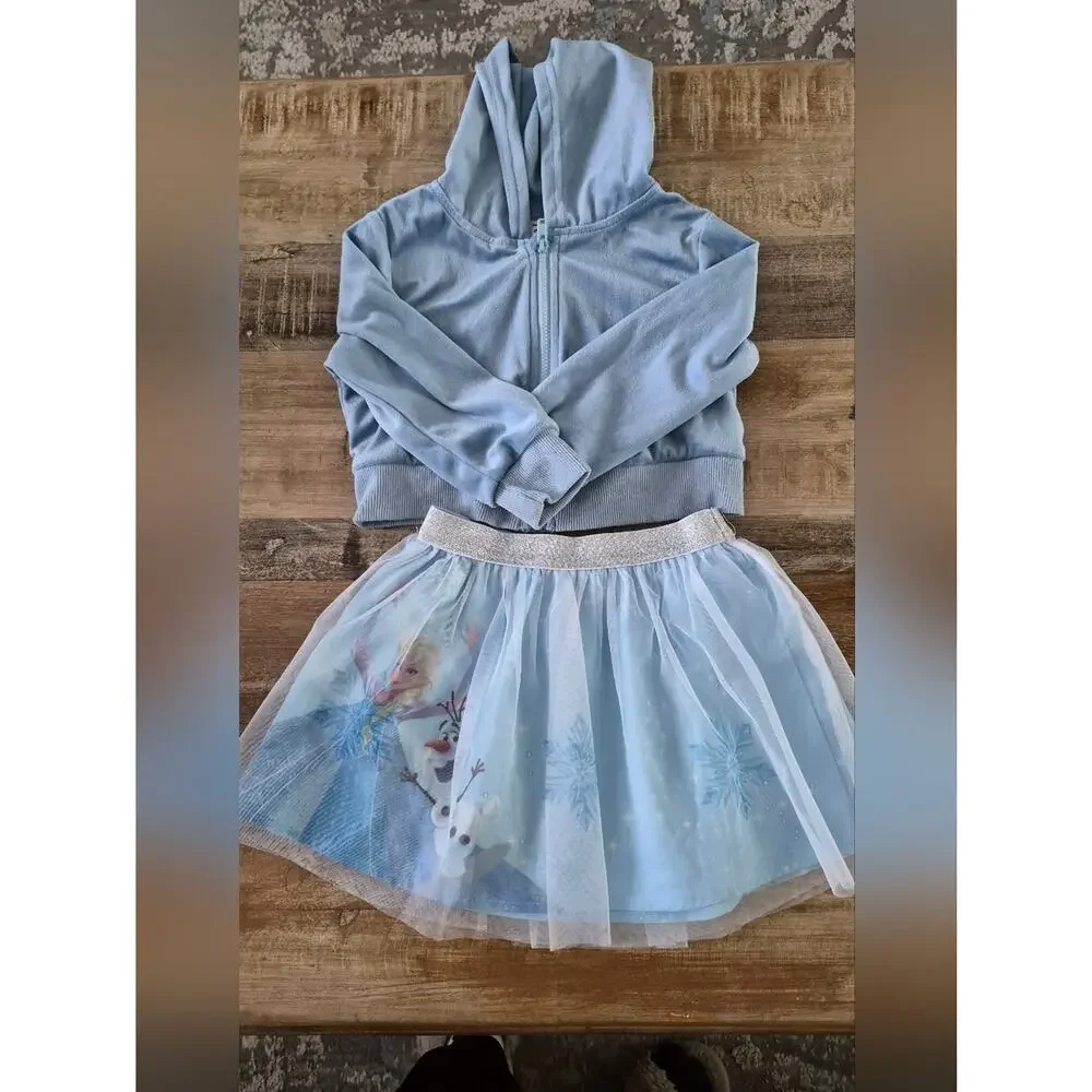 Disney Frozen Light Blue Toddler Hooded Top - 2Y Old With Tule Skirt